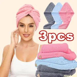 3pcs Microfiber Hair Towel Set, Soft Hair Drying Cap, Simple Solid Color Hair Towel for Bathroom, Super Absorbent Hair Wrap Towel for Curls, Anti-Frizz Hair Turban for Wet Hair, Bathroom Essentials, Bathroom Accessories