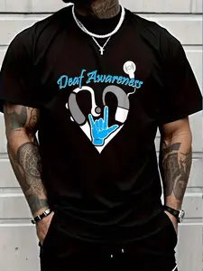 100% Cotton Deaf Awareness Hearing Aid ASL Cochlear Implant T-Shirt Women's Men's Graphic Tee Crew Neck summer vacation Tops