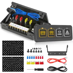 ANGU-OFFROAD 4-Button ON/OFF Auxiliary Car Switch Panel, White Backlit, 3 Lighting Modes, Memory Function, Circuit Control Relay System, 12V-24V for Pickup, Marine Vehicles