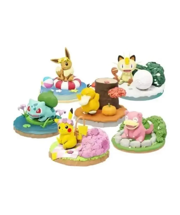 Vibe-Boosting Pokemon Natural Wilderness Desk Decor | Psyduck Pikachu Collectible Figures with Detachable & Interchangeable Scenes | For TCG Storage Box & Shelf Display