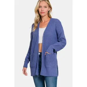 Zenana Waffle Open Front Sweater Cardigan