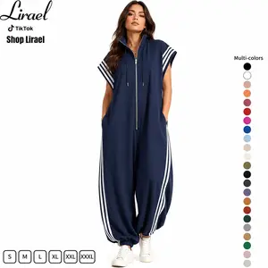 Plus Size Jumpsuit| Oversized Contrast Color Baseball Style Loungewear Romper With Pockets