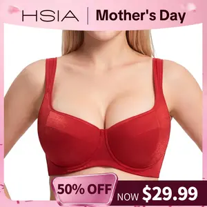 HSIA Starry Night 4mm Lightly Padded Balconette Bra Plus Size Glass Shimmer Fabric Lifting Support Underwire Bra Boost 0.5 to 1 Cup Effect U Shaped Smoothing Back Broad Cushioned Straps Sexy Demi Low Cut