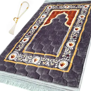 Prayer Rug Muslim Mat Islamic - Padded Very Thick Prayer Rug Sajadah for Men Women with Islam Prayer Beads, Soft and Luxury (31.5" x 47.2", Grey) | Very Thick, Padded, Soft, Luxury, for Men Women, with Islam Prayer Beads, Muslim Mat, Islamic, Sajadah