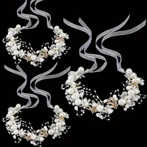 3 Pcs Flower Headpiece Hair Accessories for Wedding Flower Headband Crown Floral Tiara Rhinestone Pearl Headband for First Communion Prom(Silver) supernova rapunzel fantasy