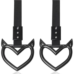 2PCS Heart Handle Strap  Drift Charm Keychain – Red Devil Style Car Decoration