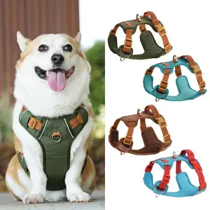 No Pull Dog Harness, Reflective Adjustable Vest Harness, PU Leather Heavy Duty Pet Harness for Small Medium Large Dogs