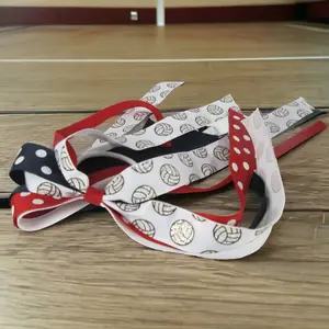 Red & Navy Blue Volleyball Glitter Hair Tie with Ponytail Bow for Girls