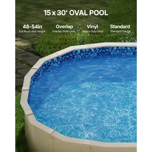 summervibes 15x30 ft Oval Overlap Above Ground Pool Liner, 48-54 in Wall Height, Durable Standard Gauge Vinyl Liner, Compatible with Steel Sided Above-Ground Swimming Pools, 15X30ft Size