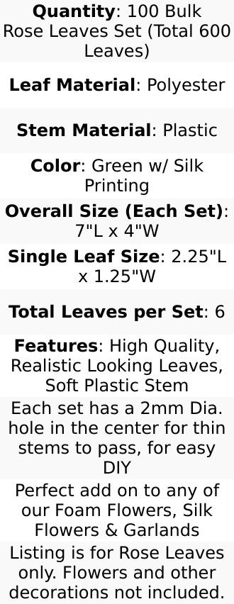 100 Pack Green Bulk Rose Leaves Artificial Greenery Fake Rose Flower Leaves for DIY Wreath Garlands