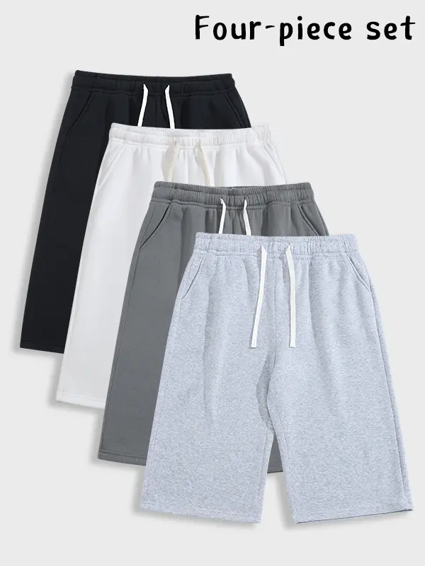 4 Pack Men's Solid Drawstring Loose Fit Straight 3/4 Sweatpants,Plain Casual versatile Joggers,unisex Minimalist knit Sports capri Pants,For Daily Wear,Suitable For Summer Menswear Activities Trousers,available in 4 pack & 3-pack & 2-pack & 1-pack options