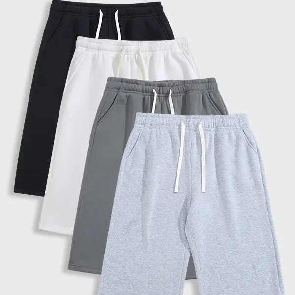 4 Pack Men's Solid Drawstring Loose Fit Straight 3/4 Sweatpants,Plain Casual versatile Joggers,unisex Minimalist knit Sports capri Pants,For Daily Wear,Suitable For Summer Menswear Activities Trousers,available in 4 pack & 3-pack & 2-pack & 1-pack options