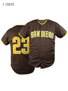 Men's SAN DIEGO Stitched Baseball Jersey Striped V Neck Baseball Shirt , Loose-Fit Breathable Short Sleeve Shirt Unisex for Training & Competition,Casual Wear All Seasons