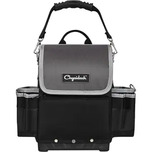 Electrician Tool Bag, 30-Pockets Tool with Hard Bottom & Shoulder Strap, Toolbox Organizer for Service Tech HVAC Plumber