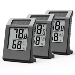 Humidity Thermometer Meters, Solar- Indoor Temperature Sensor Humidity , Humidity Gauge for  Rooms, Bedrooms, , Office, and  Cellars, 3Pack,Black