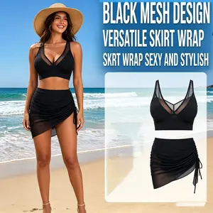 Women High Waist Tummy Control Bikini Set With Mesh Sarong Wrap Perfect For Beach Party Poolside Vacation Summer Holiday Hawaii Trip Daily Bathing Suit #   SwimWeek #   Summervibes