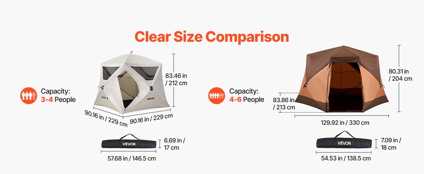 VEVOR Camping Tent, 4 Person Pop Up Instant Cabin Tent with Large Mesh Windows, 60 Seconds Easy Setup, Portable Cabin Hub Tents with Carry Bag for Family Outdoor Camping & Hiking, Upgraded Ventilation