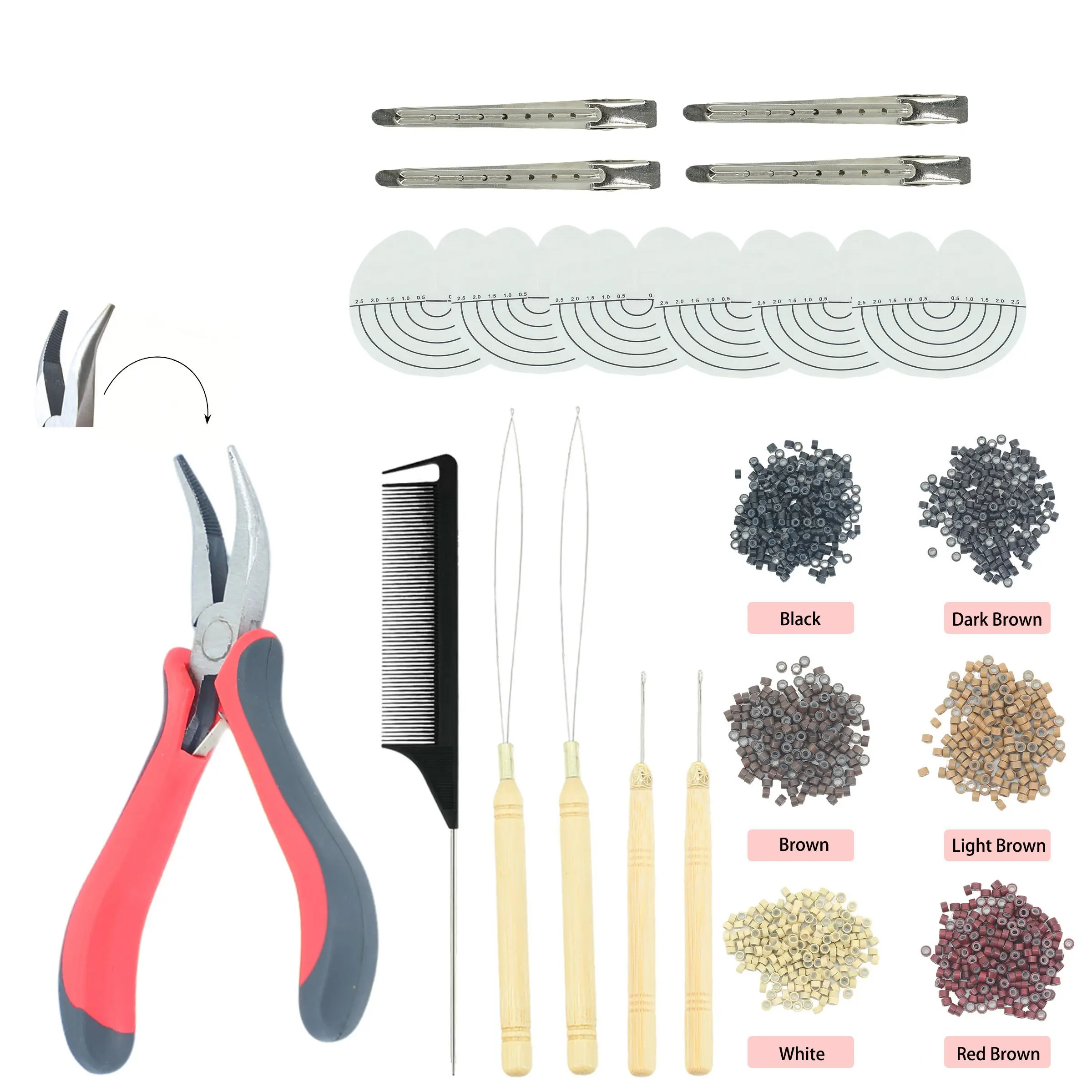 Miniature Ring Hooks Pull-Ring Hooks Combs Hair Clips Complete Set Hair Extension Accessories Heatless Styling Tools Heatless Styling Kit Gift Box Packaging Optional Micro Link Beads