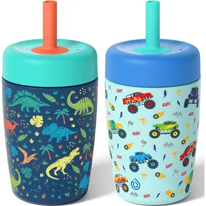 &  Cups Spill Proof, 12 OZ Insulated Sippy Cups for  Boys Girls,   Straw Tumbler, Stainless Steel  Water Bottle with Twist Lids &  Straw, 2 Pack