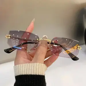 Unisex Small Rimless Sunglasses Man Woman Fashion Gradient Sun Glasses Eyewear Retro Luxury Brand Designer Traveling Shades