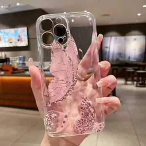 1 Pink Butterfly Pattern Anti-drop Transparent Phone Case, Suitable for iPhone 17 Air/16 Plus/15 Pro Max/14 Pro/13/12/11/XS Max/X Phone Case, Ideal Gift for Family, Friends, Lovers, Girlfriends, Best Choice for Holiday Gifts TMZB29