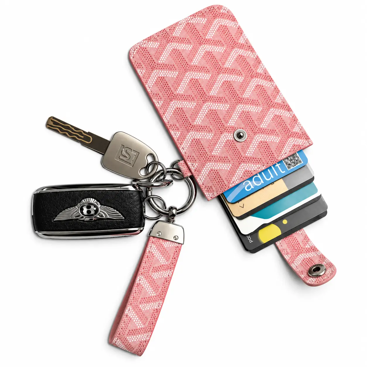 2-in-1 Keychain & Card Holder, Holds 4 Cards, Portable ID Card Pouch with Wrist Strap, Key Ring & Clip, Compact Card Wallet for Car Keys, Daily Travel, Commute