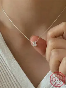 1 S925 Sterling Silver Chain Zirconia Neck Chain Sweet Cute Zircon Inlaid Bunny Pendant For Women Birthday Gift Daily Party Outfit Accessories