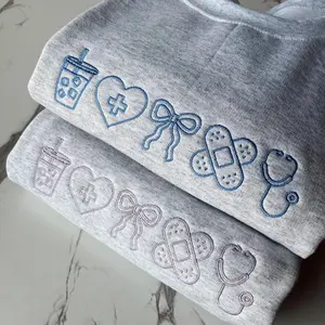 Embroidered Nurse Sweatshirt/T-shirt/Hoodie, Nurse Coquette Sweater, Nursing Student Crewneck, Embroidered Nursing Bow Sweatshirt, CNA Sweatshirt