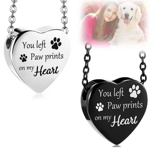 Heart-shaped "You left paw prints in my heart" urn necklace, pet urn pendant necklace, pet memorial