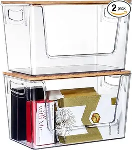 Clear Stackable Storage Containers Acrylic Open Front Storage Bins with Lids for Bins and Kitchen Organization