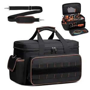 17-Inch Durable Oxford Tool Tote with Adjustable Shoulder Strap & Padded Handle, Tool Bag for Men, Multi-Pocket Storage Organizer for Electrician, Handyman, Carpenter, Mechanic