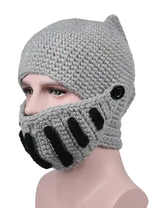 Fashion Roman Knight Knitted Hat, Gladiator Mask Cap, Winter Warm Knit Hat, Gift for Dad and Boyfriend, Stylish Beanie Fitted