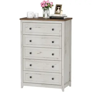 Lifewit Farmhouse 5 Drawers Dresser for Bedroom, Rustic White Lifewit Farmhouse 5 Drawers Dresser for Bedroom, Rustic White