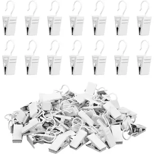 Curtain Clips Hooks, 100 Pack Stainless Iron Drapery Hooks Clips for Hanging Party String Lights Christmas Courtyards Decoration, Art Craft Display, Gutter Tent Camper Awning Hangers, White