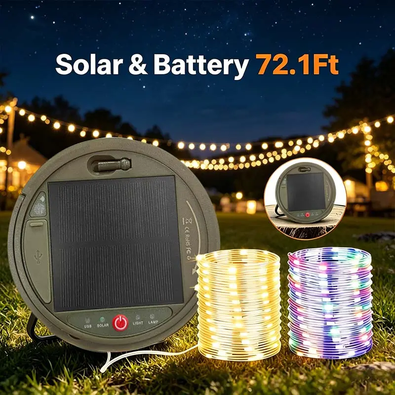 Solar Outdoor Retractable LED String Lights - Super Bright, 72.1 ft, 3600mAh Rechargeable Large-Capacity Battery, for Patio, Festive Decorations, Yard/Garden Illumination (Sports & Outdoor, Camping & Hiking, Lights & Lanterns)