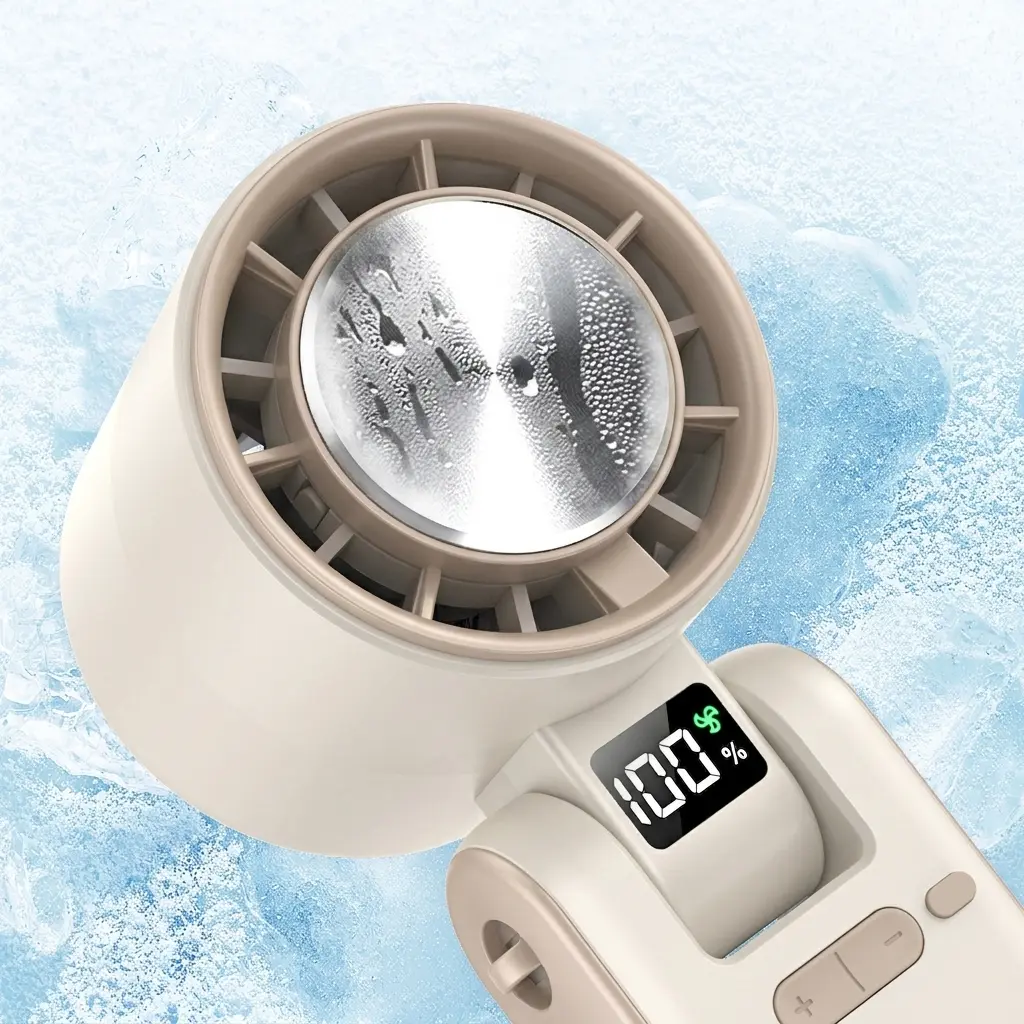 Portable Handheld Turbo Fan with Ice Cooling, Rechargeable Personal Fan, Up tp 12Hrs Cooling, 1-100 Speed Powerful Portable Fan for Travel, Outdoor, Camping, Hiking