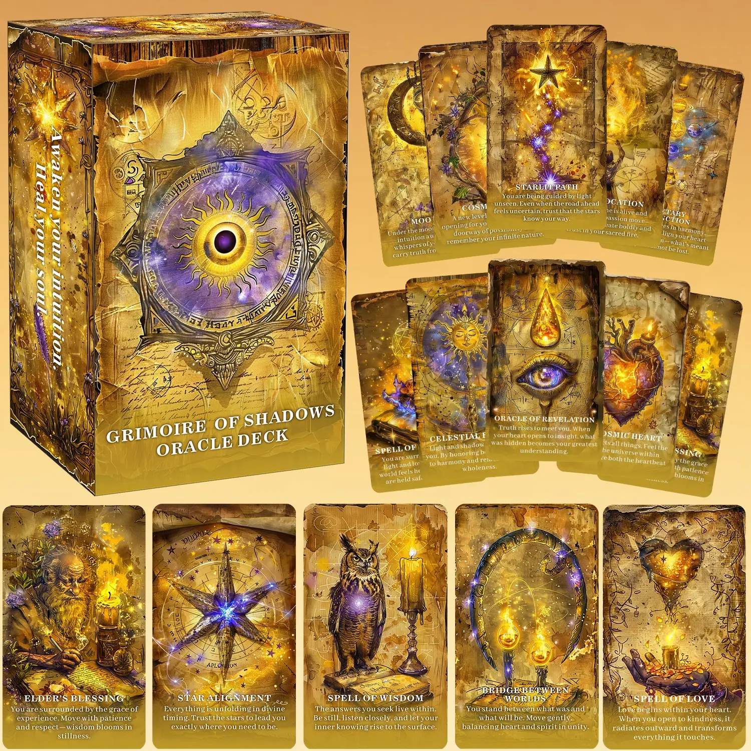 GRIMOIRE OF SHADOWS Oracle Deck: A Mystical Oracle for Shadow Work, Intuition, Inner Transformation, Oracle Deck for Beginners, Suitable for Daily Guidance, Divination, Spiritual Practice, Shadow Work, Card Games, Tarot Card Decks