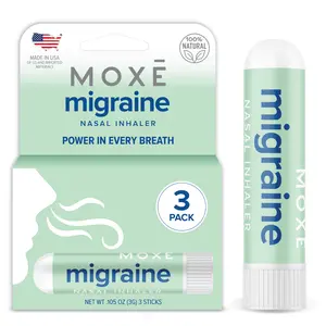 MOXE Migraine Relief Nasal Inhalers, Essential Oils for Headaches & Tension Relief, Portable Aromatherapy, Easy-to-Use, Pure & Undiluted, Peppermint, Spearmint, Eucalyptus, Tea Tree, USA Made