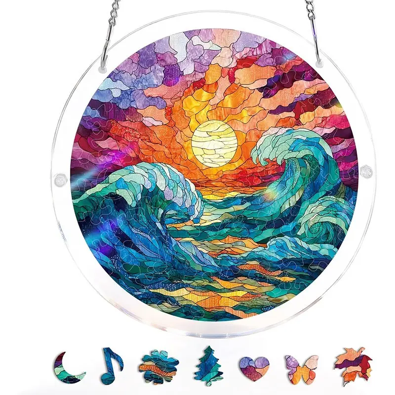 Acrylic Puzzle Suncatcher 83 Pieces, Golden Tide Sun Catchers Puzzle, DIY Decorative SunCatchers Puzzles Window Hanging, Home & Garden Decor, Hanging Room Decor, Decoration Items