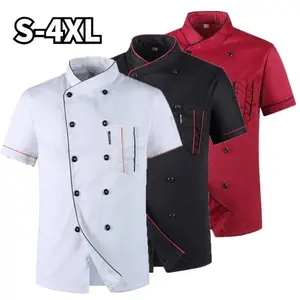 Chef Jacket Short Sleeve Cook Coat Barista Baker Work Uniform Waiter Restaurant Hotel Clothes Formal Attire Cotton Workwear Man