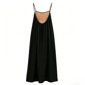 Father's Day Gift | Black Loose Backless Cami Maxi Dress, Flowy Summer Beach Plus Size Dress as Gift for Wife Mom