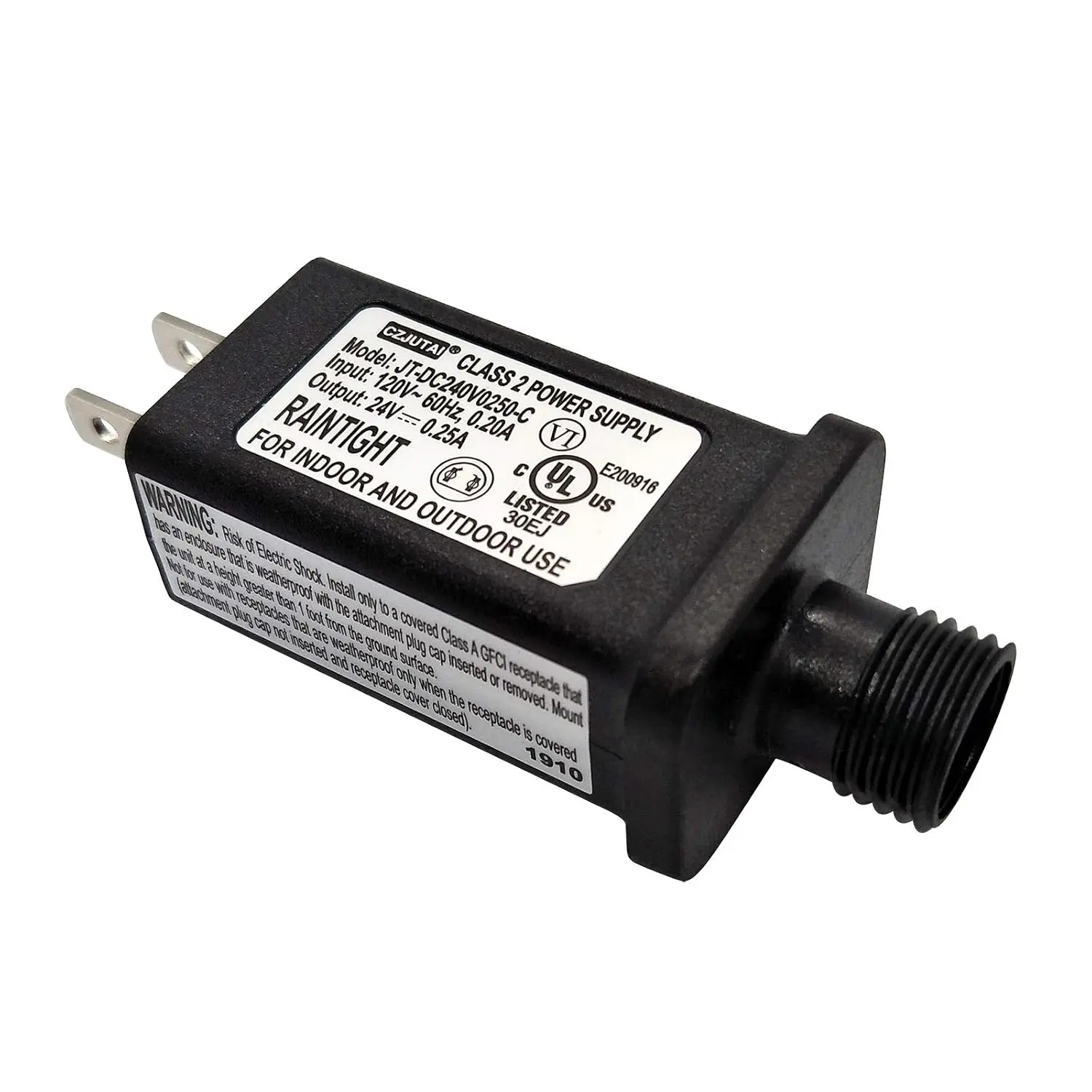 24V LED Transformer LED Controller Class 2 Power Supply, IP44 Waterproof Low Voltage Transformer US Plug for 24V 6W Christmas Light, String Light (24V6W 1Pack)