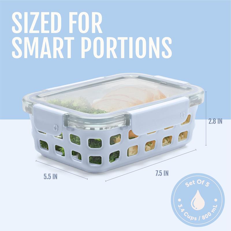 Ello Duraglass™ Meal Prep Containers Set of 5 BPA Free Airtight Food Storage with Leak-Proof Lid Microwave & Oven Safe Kitchen Utensils