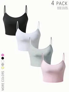 Women's 4 Pack Spaghetti Strap Crop Cami Tops 2026 Trendy Y2K Basic Camisoles Slim Fit Sleeveless Cropped Tank Tops for Summer Streetwear Going Out Aesthetic Casual Soft Comfy Layered Tops for Teen Girls Ladies Workout Beach Party Outfits Multiple Colors