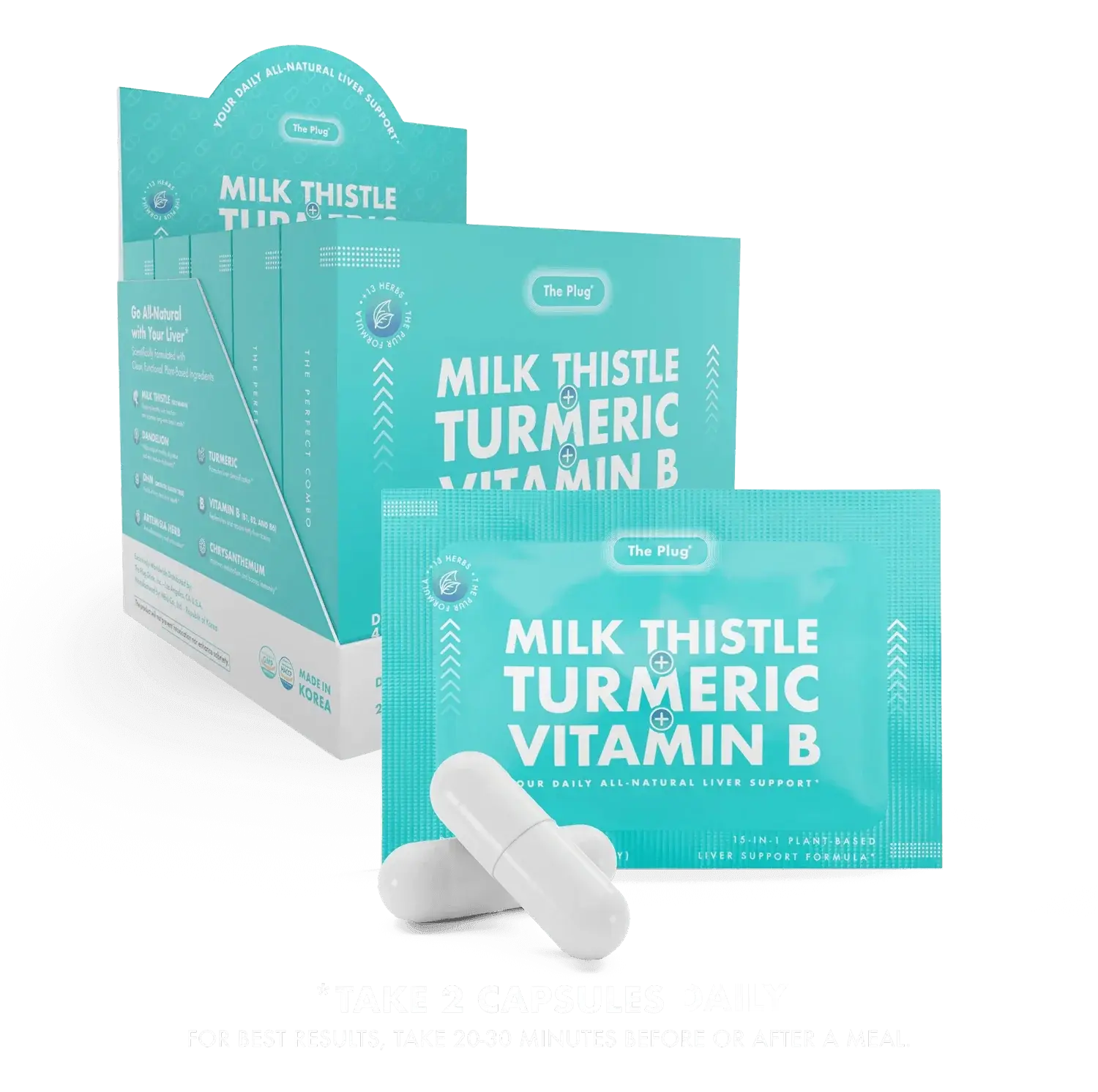 Plant-Based Herbal Blend with Milk Thistle, Turmeric & B Vitamins | Caffeine-Free, Non-GMO, Gluten-Free, Vegan Capsules | 10-Day Supply