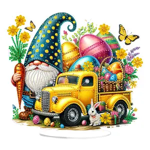 2D Flat Print Easter DIY Table Top Diamond Painting Ornament Kits Diamond Painting Desktop Ornaments Kit 5D DIY Diamond Art Tabletop Decorations for Home Office Desktop Decor