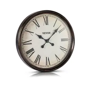 VEVOR Wall Clock, 20 in Wall Clock Roman Numerals, Battery Operated Non Ticking Silent Classic Decorative Round Clocks, for Living Room Bedroom Office Kitchen Dining Room Home Decor Farmhouse, Brown