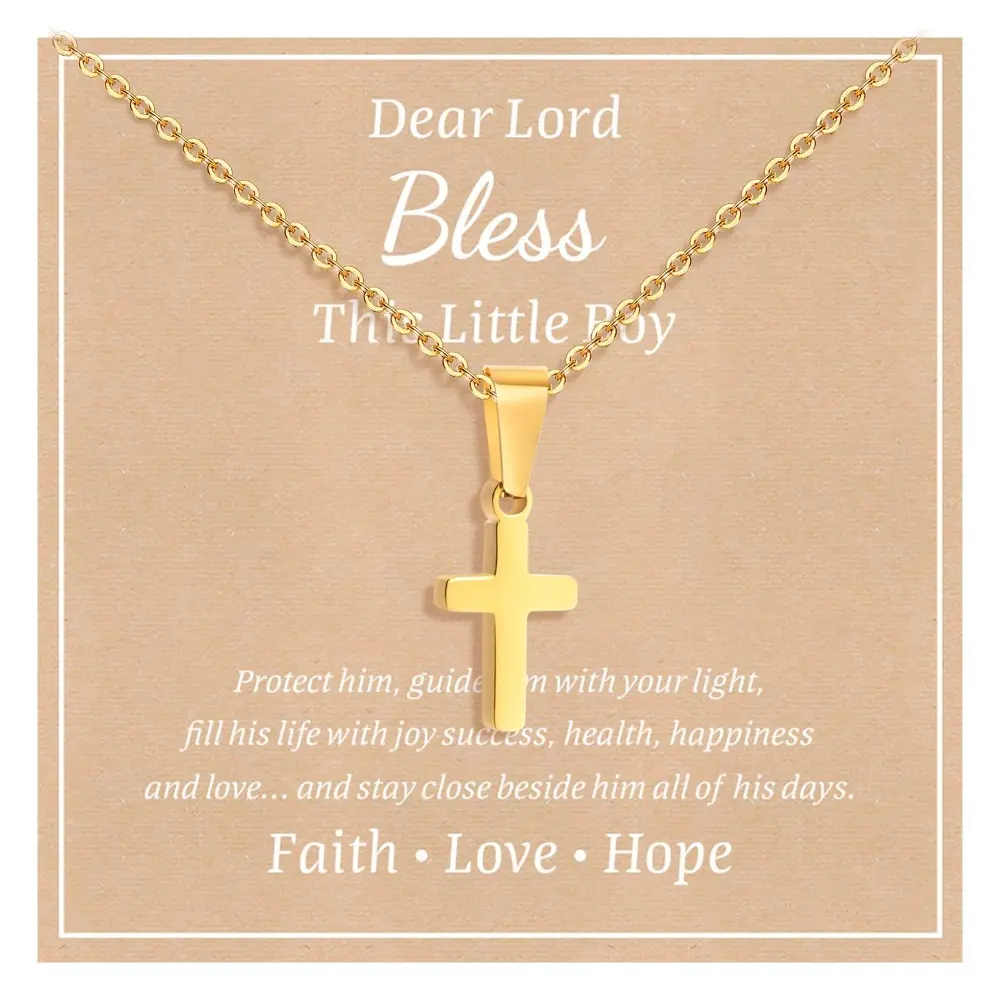 Stainless Steel Cross Necklace for Boys Girls - Silver Gold Cross Chain Necklace Christmas Necklace Jewelry Gift First Communion Baptism Gifts for Teenage Girls Boys Son Nephew Toddler