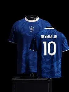 Neymar Jr No.10 Brazil Blue Soccer Jersey – Christ Statue Graphic Football Shirt