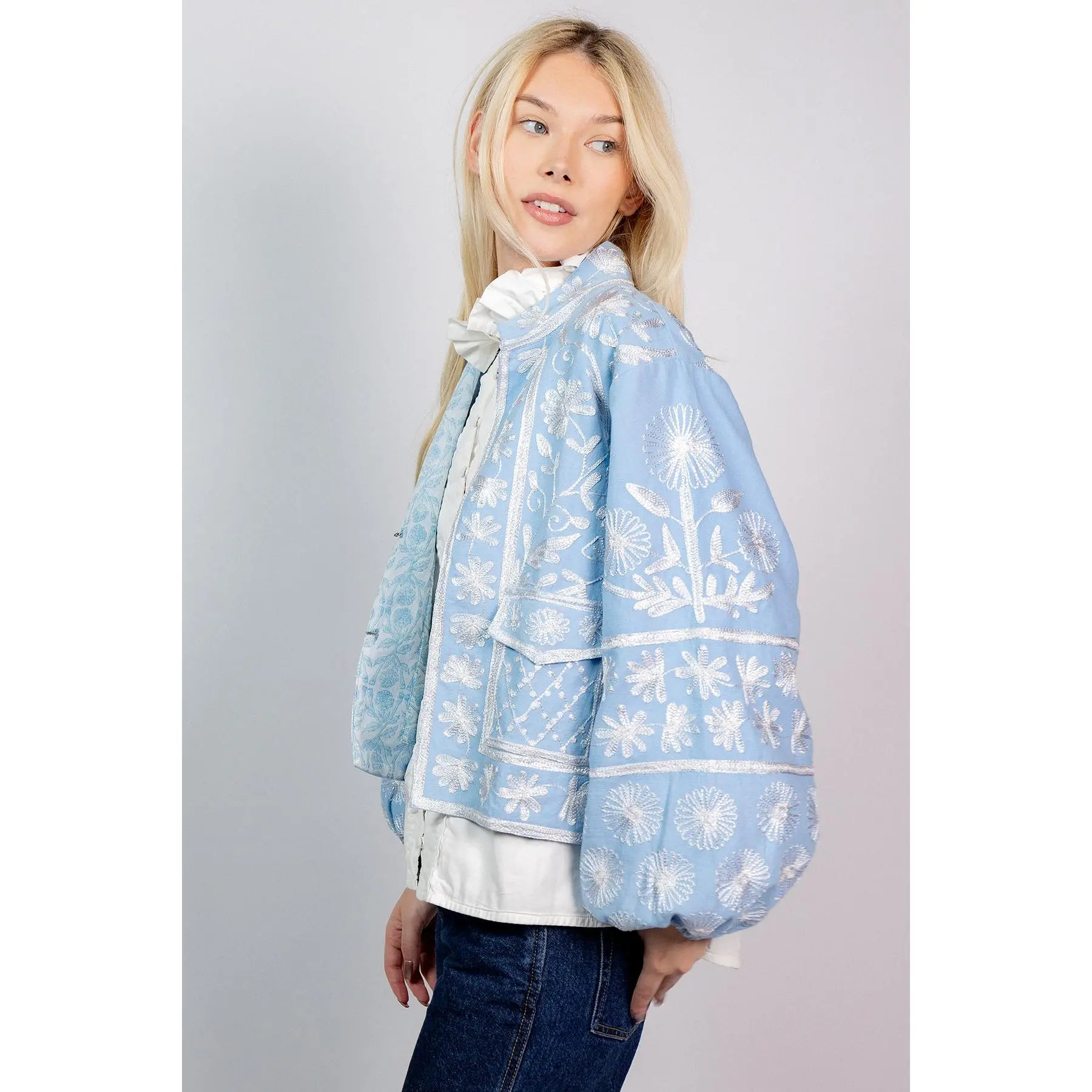 Suzani Blouson Jacket | Baby Blue